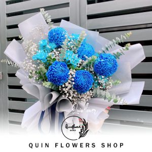 Bó hoa cúc mẫu đơn xanh dương