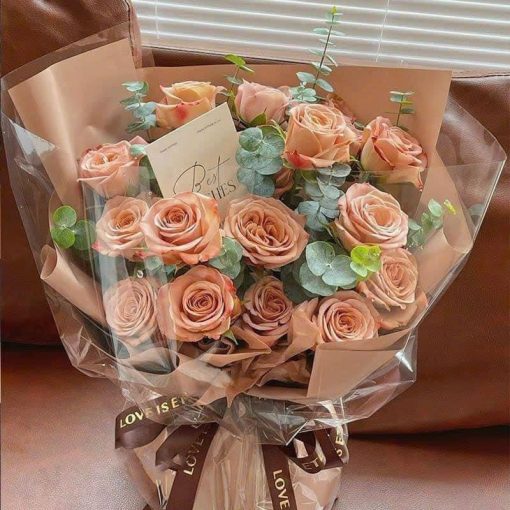 Bó hoa hồng Capuchino nâu đẹp ngọt ngào – Hoa bó cao cấp giá tốt QFlower