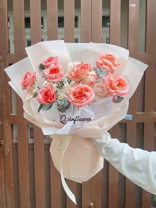 Bó hoa hồng cam London pastel ngọt ngào – Hoa bó tươi sang trọng