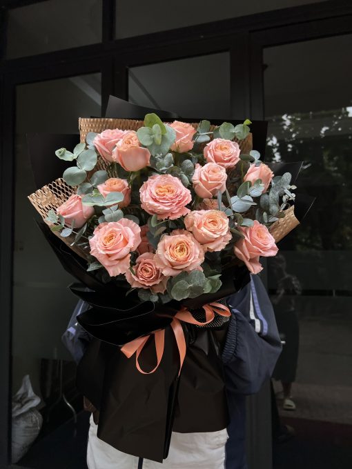 Bó hoa hồng cam Shimmer – Quà tặng lãng mạn, tinh tế | Shop hoa tươi Qflower