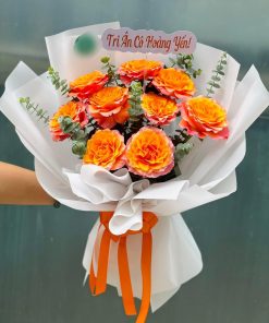 Bó hoa hồng cam rực rỡ – Hoa bó tri ân, chúc mừng đẹp