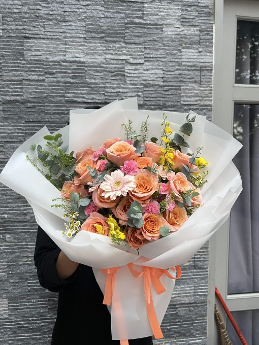 Bó Hoa Hồng Shimmer Cam Vàng Tươi – Tone Mùa Hè Rực Rỡ Qflower TP.HCM